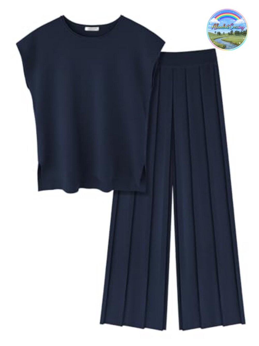 Women's Two Piece Lounge Set Knit Cap Sleeve Wide Leg Pleated Pants Casual